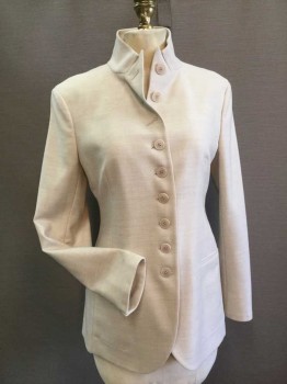 AKRIS, Khaki Brown, Wool, Lycra, Heathered, Stand Collar, 9 Buttons Center Front, 2 slit Pockets, Unlined