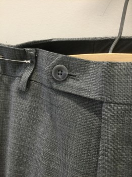 MICHAEL KORS, Gray, Wool, Polyester, Heathered, Gray Crosshatched Streaks Pattern, Flat Front, Button Tab Waist, Zip Fly, 4 Pockets, Straight Leg