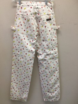 Womens, Pants, DEE CEE, White, Multi-color, Cotton, Novelty Pattern, 3/4, 24W, Painters Pant with Cute Fruit Print