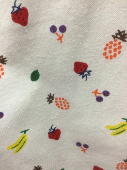 Womens, Pants, DEE CEE, White, Multi-color, Cotton, Novelty Pattern, 3/4, 24W, Painters Pant with Cute Fruit Print