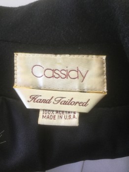 Womens, Coat, CASSIDY, Black, Wool, Solid, 10, Double Breasted, Wide Low Slung Notched Lapel, 2 Hip Pockets, Below Knee Length,