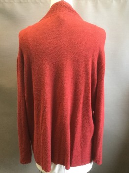 EILEEN FISHER, Red, Wool, Solid, 1 Brass Button, Seed Stitch Center Front, Long