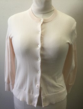Womens, Sweater, J.CREW, Lt Pink, Cotton, Nylon, Solid, M, Lightweight Knit, Crew Neck, 3/4 Sleeves, Button Front