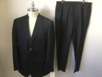 TASSO ELBA, Charcoal Gray, Wool, Solid, 2 Buttons,  Notched Lapel, 3 Pockets,