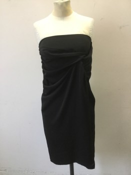 ZARA, Black, Polyester, Solid, Strapless, Back Zipper, Short, Thigh Slit, Asymmetrical Draping and Rouching