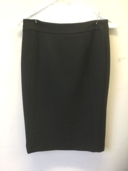 Womens, Skirt, Knee Length, HALOGEN, Black, Polyester, Viscose, Solid, 4, Pencil Skirt, 1" Wide Self Waistband, Curved Seams at Either Side of Front and Back, Invisible Zipper at Center Back Waist, Slit at Center Back Hem
