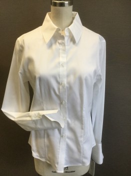 Womens, Blouse, CALVIN KLEIN, White, Cotton, Solid, B36, 2, Button Front, Collar Attached, Long Sleeves, 2 Button Cuffs with Flair