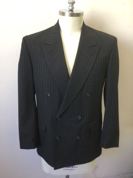 GIORGIO BERTUCCI, Charcoal Gray, Wool, Stripes - Pin, with Beige Double Pinstripes, Double Breasted, Peaked Lapel, Sleeve Has Been Lengthened, Early 1990's