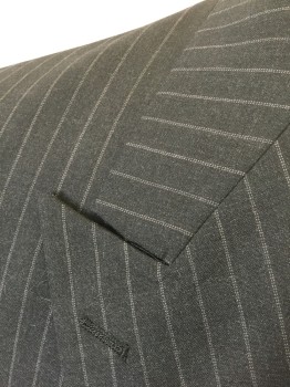 GIORGIO BERTUCCI, Charcoal Gray, Wool, Stripes - Pin, with Beige Double Pinstripes, Double Breasted, Peaked Lapel, Sleeve Has Been Lengthened, Early 1990's