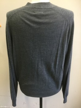 Mens, Cardigan Sweater, BROOKS BROTHERS, Gray, Wool, Solid, 40, Medium, Button Front, 2 Pockets, Long Sleeves,