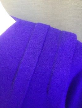 LUCI FELLINI, Purple, Acrylic, Solid, Cool Purple, 3/4 Sleeves, Padded Shoulders, Round Neck,  Elastic Waist, Knee Length, 2 Pleats at Each Shoulder,