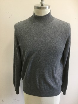 Mens, Pullover Sweater, WILD ABOUT CASHMERE, Medium Gray, Cashmere, Solid, L, Ribbed Knit Mock Turtleneck, Long Sleeves, Ribbed Knit Waistband/Cuff