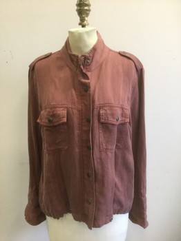 Womens, Casual Jacket, RAILS, Terracotta Brown, Lyocell, Linen, Solid, S, Twill, Zip and Snap Front, Stand Collar, Epaulettes at Shoulders, 2 Pockets with Snap Closures **Missing Drawstring for Waist