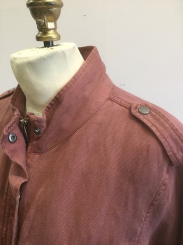 Womens, Casual Jacket, RAILS, Terracotta Brown, Lyocell, Linen, Solid, S, Twill, Zip and Snap Front, Stand Collar, Epaulettes at Shoulders, 2 Pockets with Snap Closures **Missing Drawstring for Waist