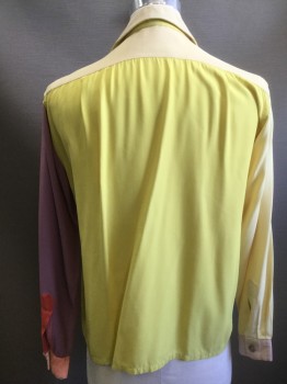 Mens, Casual Shirt, KNOCKAROUND, Multi-color, Lt Brown, Lavender Purple, Ecru, Butter Yellow, Rayon, Color Blocking, Solid, 15-.5, M, 32/33, Long Sleeve Button Front, Collar Attached, 2 Pockets with Flap Closures,