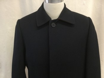 H&M, Midnight Blue, Cotton, Polyester, Solid, Spread Collar, Single Breasted, 4 Concealed Button Up Fly Front, 2 Side Entry Pocket, Belted Cuffs, Center Back Vent, at the Knee Length, Orange Lining