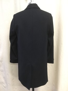 H&M, Midnight Blue, Cotton, Polyester, Solid, Spread Collar, Single Breasted, 4 Concealed Button Up Fly Front, 2 Side Entry Pocket, Belted Cuffs, Center Back Vent, at the Knee Length, Orange Lining