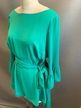 Womens, Maternity, A PEA IN THE POD, Green, Polyester, Solid, M, Scoop  Neck, with Ruffle Sleeves & Tie Belt, Maternity