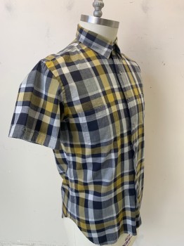 ANTO, Lt Gray, Black, Tan Brown, Cotton, Plaid, Button Front, Collar Attached, Short Sleeves, 2 Pockets,