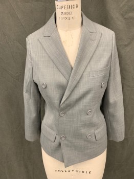 CARAVELLI, Lt Gray, Polyester, Viscose, Heathered, Double Breasted, Collar Attached, Peaked Lapel, 3 Pockets