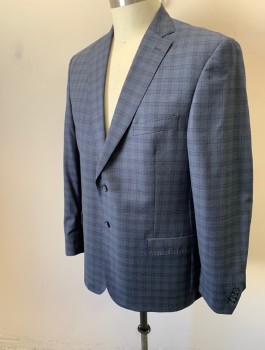 Mens, Sportcoat/Blazer, GALANTE, Dk Gray, Charcoal Gray, Wool, Plaid - Tattersall, 48L, Single Breasted, Notched Lapel, Hand Picked Stitching on Lapel, 2 Buttons, 3 Pockets