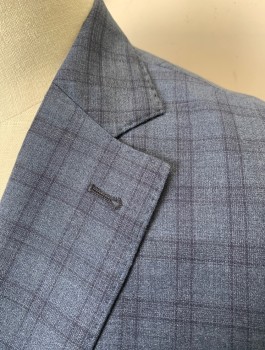 Mens, Sportcoat/Blazer, GALANTE, Dk Gray, Charcoal Gray, Wool, Plaid - Tattersall, 48L, Single Breasted, Notched Lapel, Hand Picked Stitching on Lapel, 2 Buttons, 3 Pockets
