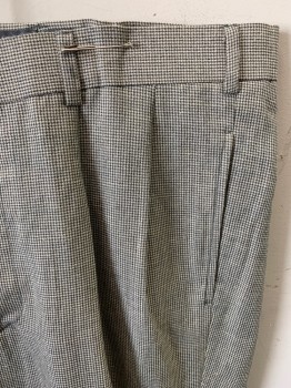 Mens, Slacks, N/L, Off White, Gray, Polyester, Houndstooth, I28.5, W34, Zip Front, Pleated Front, 2 Slant Pockets, 2 Double Welt Pockets,