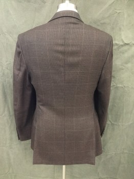 Mens, Sportcoat/Blazer, JOSEPH ABBOUD, Chocolate Brown, Black, Tan Brown, Silk, Wool, Houndstooth, Grid , 40R, Single Breasted, Collar Attached, Notched Lapel, 3 Pockets, Long Sleeves