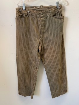 WAH MAKER, Brown, Tan Brown, Cotton, Stripes - Pin, Heavy Twill, Button Fly, 4 Pockets Including Watch Pocket, Suspender Buttons at Outside Waistband, Belted Detail at Back Waist, Reproduction 1800's Western