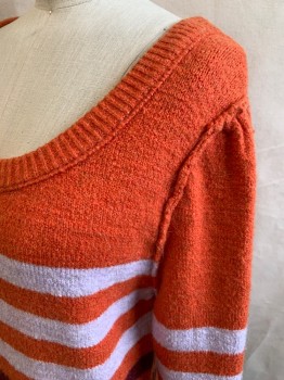 Womens, Pullover, FREE PEOPLE, Orange, White, Maroon Red, Cotton, Nylon, Stripes, XS, Scoop Neck, Long Sleeves, Ribbed Knit Neck/Waistband/Cuff, Exterior Shoulder Seams