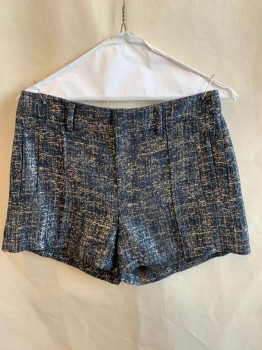 Womens, Shorts, BROADWAY & BROOME, Black, Gold, Cotton, Polyester, Heathered, W:28, 1-3/4" Waistband with Belt Hoops, 1 Seam Pleat, Zip Front, 4 Pockets