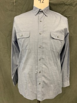 MAKER, Blue, White, Cotton, Check - Micro , Stripes, Button Front, Collar Attached, 2 Flap Pockets, Long Sleeves, Button Cuff