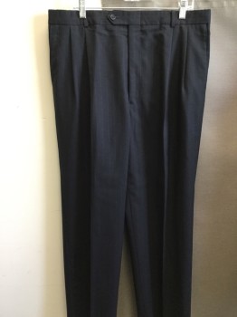 CHARLES JOURDAN, Navy Blue, Gray, Wool, Stripes - Vertical , Double Pleats, 4 Pockets,
