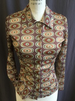 EPIX, Dk Brown, Dk Orange, Off White, Olive Green, Amber Yellow, Polyester, Stripes - Vertical , Novelty Pattern, Collar Attached, Button Front, Long Sleeves,