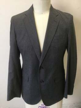 Mens, Sportcoat/Blazer, J.CREW, Gray, Cotton, Wool, Solid, 42R, Single Breasted, Notched Lapel, 2 Buttons, 3 Pockets, Hand Picked Stitching at Lapel, Slim Fit