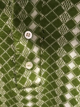 TOWN CRAFT, Moss Green, White, Acrylic, Diamonds, Wide Collar, 4 Button Placket, Long Sleeves with Button Cuffs, Aged, Little Shoulder Burn, Nice Wide Collar