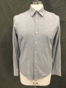 VINCE, Lt Gray, Cotton, Heathered, Button Front, Collar Attached, Long Sleeves, Button Cuff