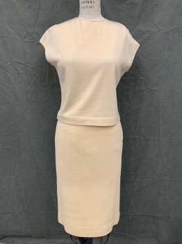 Womens, 1960s Vintage, Top, COLTALIA, Almond, Wool, Solid, W 26, B 36, H 34, Knit, Pullover, Cap Sleeve, 1/2 Zip Back, Satin Trim,