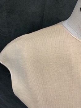 COLTALIA, Almond, Wool, Solid, Knit, Pullover, Cap Sleeve, 1/2 Zip Back, Satin Trim,