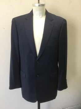 WOODY WILSON, Dk Blue, Wool, Solid, Herringbone, Single Breasted, Notched Lapel, 2 Buttons, 3 Pockets, Gray/Gold Changeable Self Stripe Lining, Made To Order