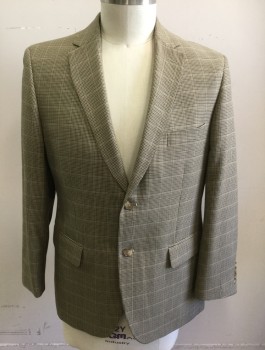 Mens, Sportcoat/Blazer, CLUB ROOM, Tan Brown, Dk Brown, Brown, Polyester, Viscose, Houndstooth, 42R, Single Breasted, Notched Lapel, 2 Buttons, 3 Pockets, Solid Beige Lining