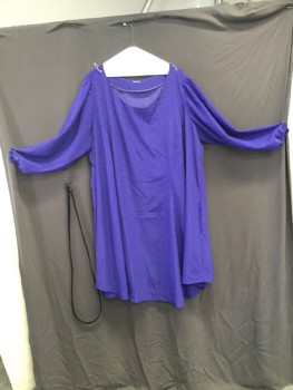 MTO, Purple, Lavender Purple, Black, Synthetic, Dots, Plus Size Womens Dress, Scoop Neck, Long Sleeves with Elasticated Cuffs with Skinny Indigo Blue Leather Belt with Snap Closure  See Close Up for Detail