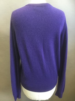 Womens, Pullover, NEIMAN MARCUS, Dk Purple, Cashmere, Solid, S, Long Sleeves, V-neck,