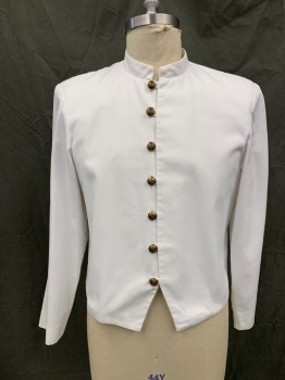 Mens,  Waiter Jacket, UTY, White, Poly/Cotton, Solid, 40, Button Loop Front, Brass Removable Buttons, Mandarin Collar, Long Sleeves, Multiples