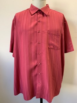 ISLAND PASSPORT, Raspberry Pink, Polyester, Rayon, Stripes - Vertical , Self Vertical Stripe, Collar Attached, Button Front, Short Sleeves