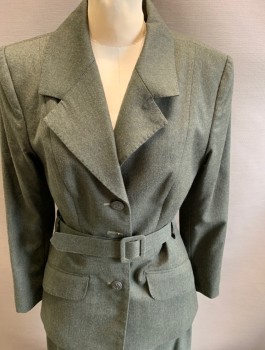 Womens, Suit, Jacket, TRISH SOMERVILLE, Olive Green, Wool, Solid, W: 28, B;34, Notched Lapel, Button Front, 2 Pockets