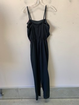 Womens, Jumpsuit, STUDIO E, Black, Magenta Purple, Polyester, Solid, 9/10, Straps, 3 Layers of Ruffles at Bust, 1 Middle Magenta Ruffle, Elastic Waistband, Zip Back, 2 Pockets