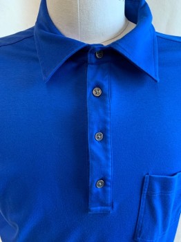MICHAEL KORS, Blue, Cotton, Solid, Short Sleeves, Collar Attached  3 Button Front