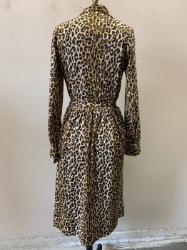 Lillie Rubin, Brown, Beige, Gold, Polyester, Animal Print, L/S,collard, Button Front ,matching belt with Silver And Gold tone Buckle