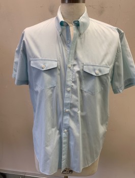 Mens, Casual Shirt, CALVIN KLEIN, Aqua Blue, Cotton, Solid, L, S/S, Button Down Collar, 2 Flap Pocket, Button Front,